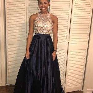 Gorgeous Nude and Navy Two Piece Prom Dress